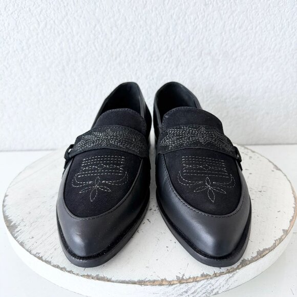 Lane Boots Womens Western Flats 8 MARTINGALE Black Suede Cowgirl Loafers Slip On - Picture 5 of 11